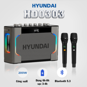 LOA KARAOXE XÁCH TAY HD0303 KÈM 2 MICRO, CÔNG SUẤT 200W