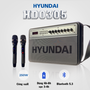 LOA KARAOXE XÁCH TAY HD0305 CÔNG SUẤT 250W - KÈM 2 MICRO