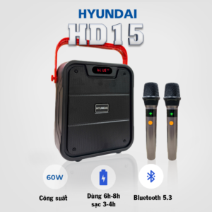 LOA KARAOKE XÁCH TAY HD15 CÔNG SUẤT 60W - KÈM 2 MICRO