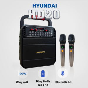LOA KARAOXE XÁCH TAY HD20 CÔNG SUẤT 40W - KÈM 2 MICRO